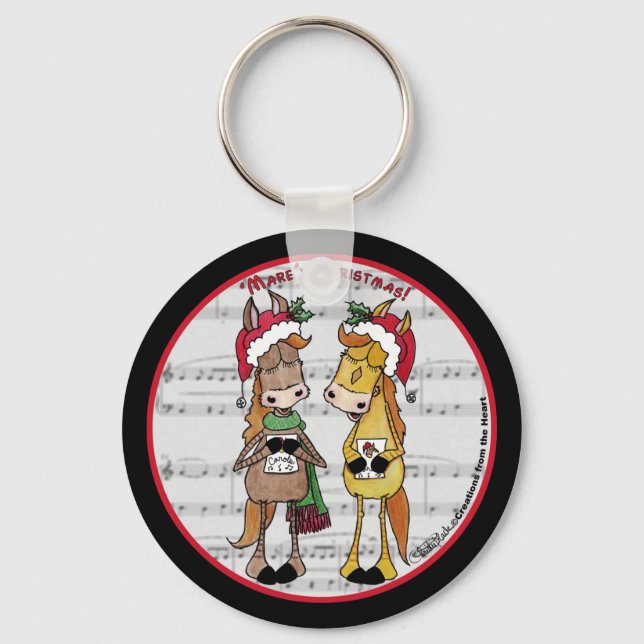 Caroling Horses- 'Mare'y Christmas Keychain (Front)