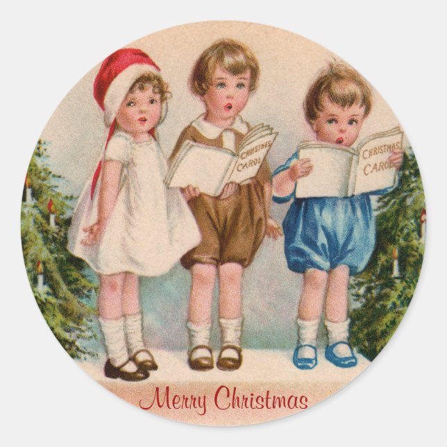 Caroling Kids Merry Christmas Stickers (Front)