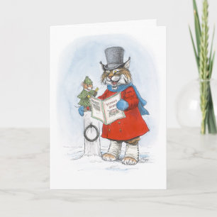 Caroling Lynx and Mouse Christmas Card