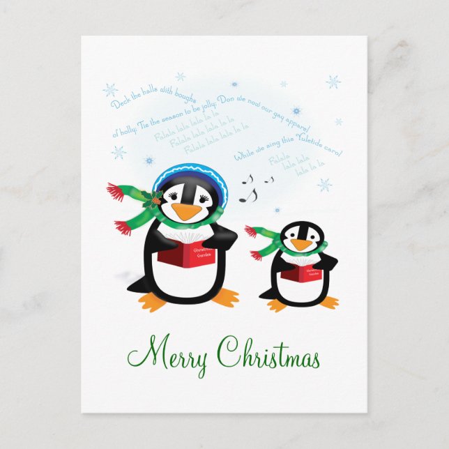 Caroling Penguins - Deck the Halls Postcard (Front)