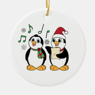 Caroling Penguins in the Snow Ceramic Ornament