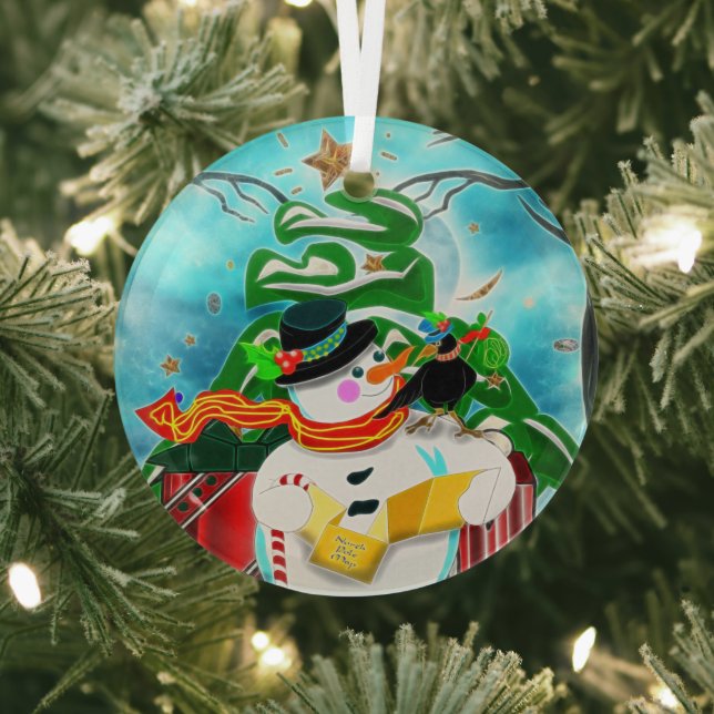 Caroling Snowman Glass Ornament (Insitu)