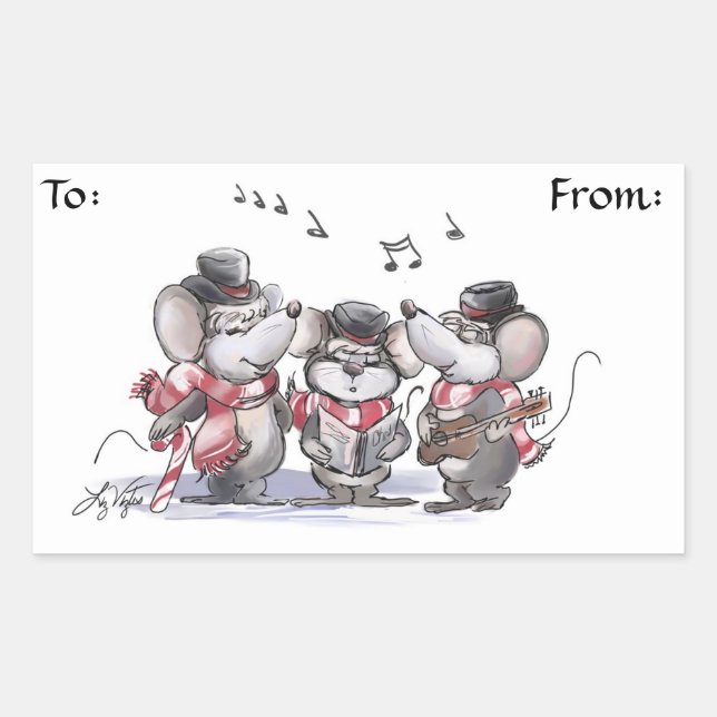 Caroling with Mic, Mac & Moe Gift Tag Stickers (Front)