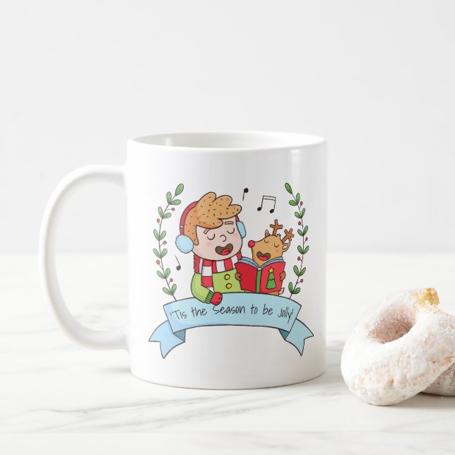 Carols de Noël Garçon et Reindeer Jolly Mug (Avec donut)