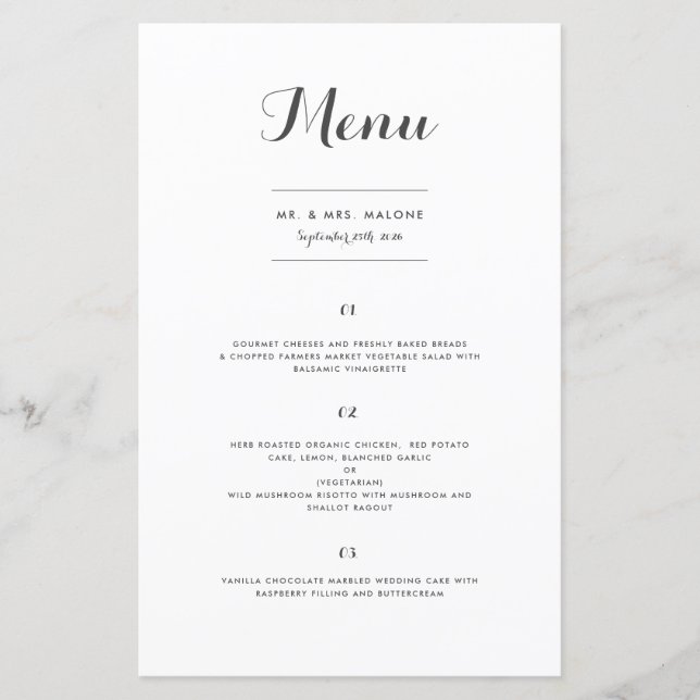 Carolyna Menu Dîner Mariage (Devant)