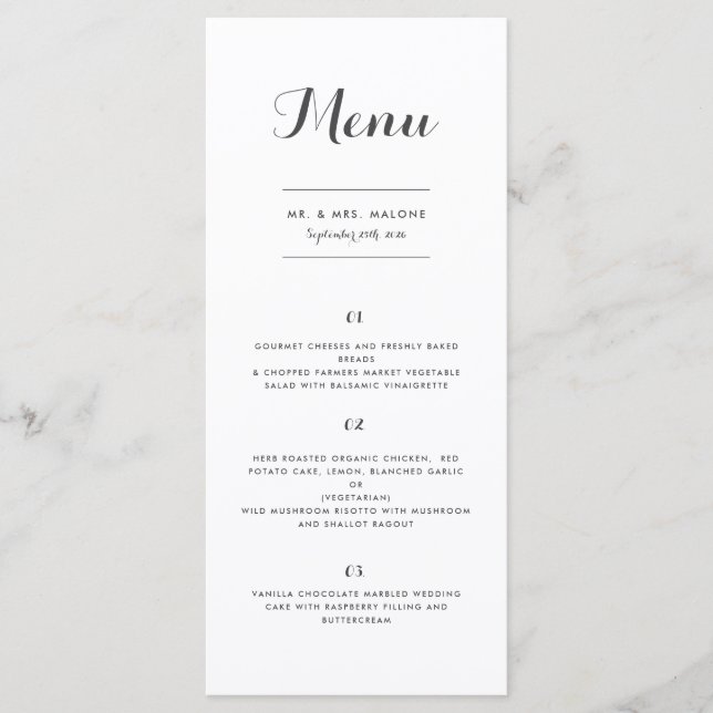 Carolyna Menu Dîner Mariage (Devant)