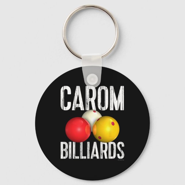 Carom Billiards Shirt - Cool Distressed Text  Keychain (Front)