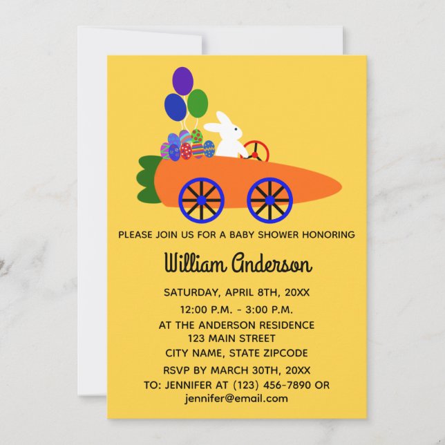 Carotte Bunny baby shower #3-2 Carte d'invitation (Devant)