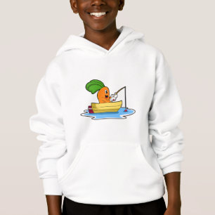 Carotte en bateau à la pêche avec canne à pêche