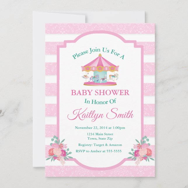 Carousel Baby Shower Invitation Merry Go Round (Front)