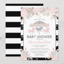 Carousel Baby Shower Invitation Silver floral