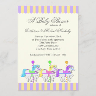 Carousel Baby Shower Purple Gold Invitation