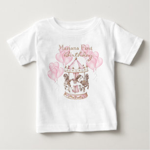  Carousel Ballons Unicorn 1s Girly Birthday Party Baby T-Shirt