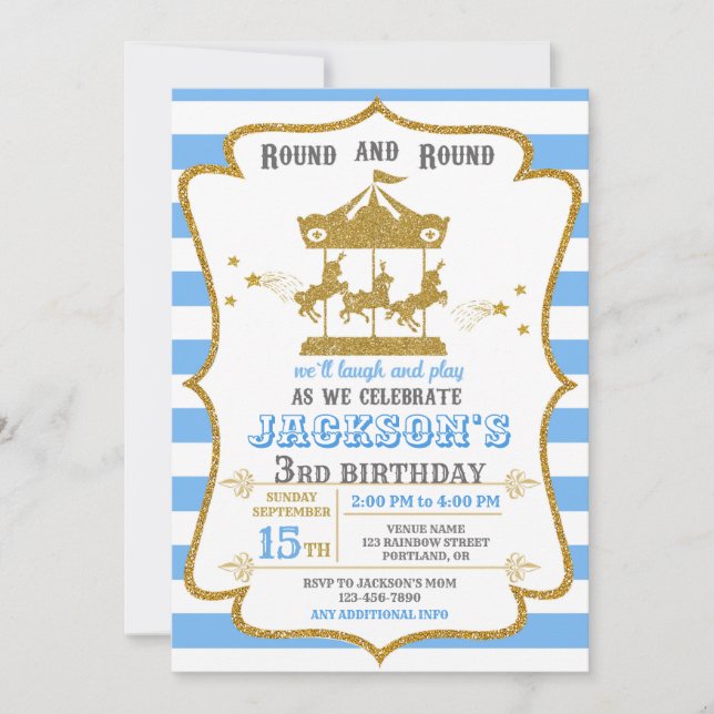 Carousel birthday invitation Amusement park invite (Front)
