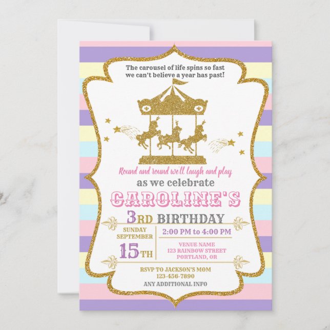 Carousel birthday invitation Amusement park invite (Front)