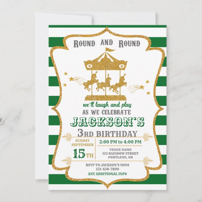Carousel birthday invitation Amusement park invite (Front)