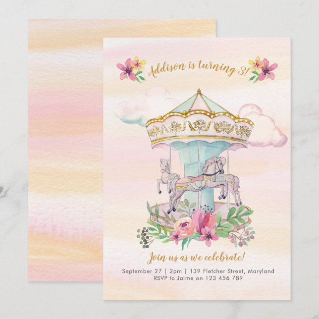Carousel Birthday party Invitation (Front/Back)