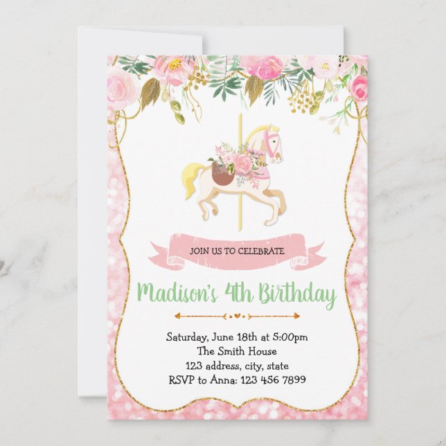 Carousel birthday party invitation (Front)