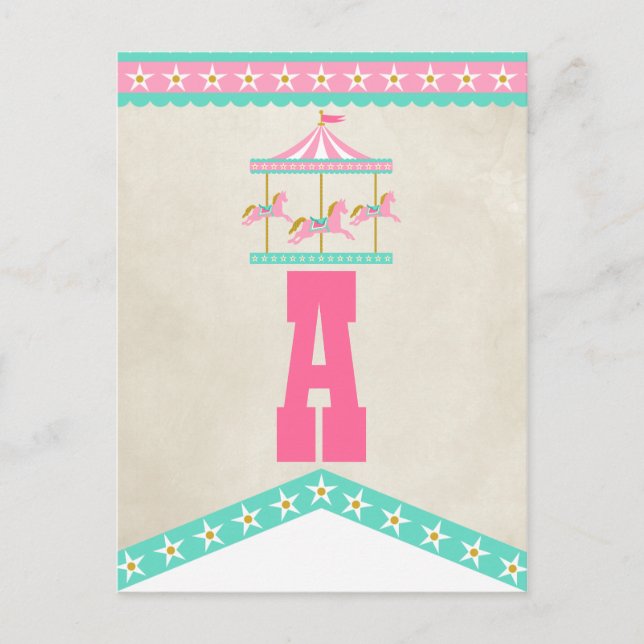 Carousel Birthday Party Pennant Bunting Postcard (Front)