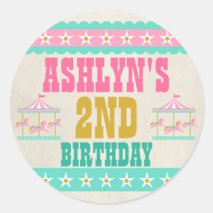 Carousel Birthday Party Personalized Classic Round Sticker