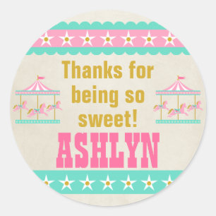 Carousel Birthday Party Personalized Classic Round Sticker
