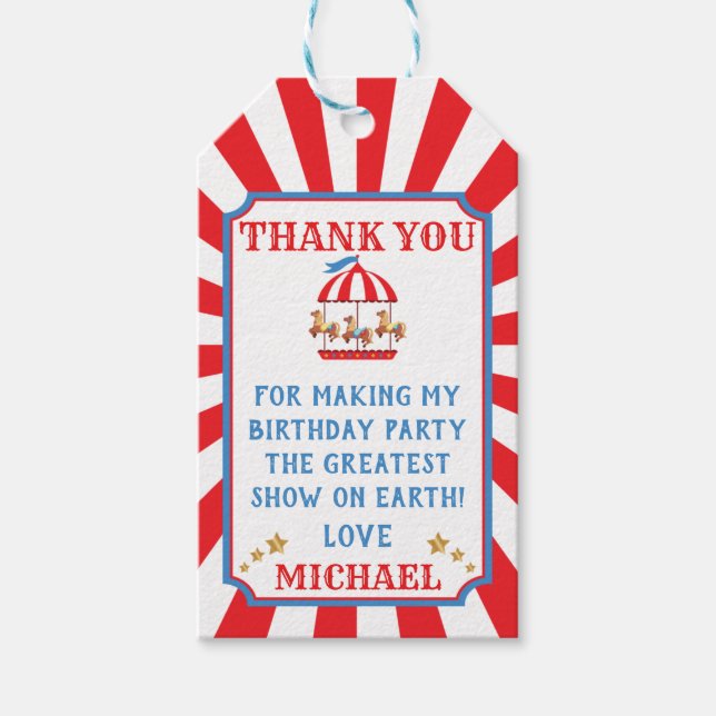 Carousel Circus Carnival Birthday Favour Gift Tag (Front)