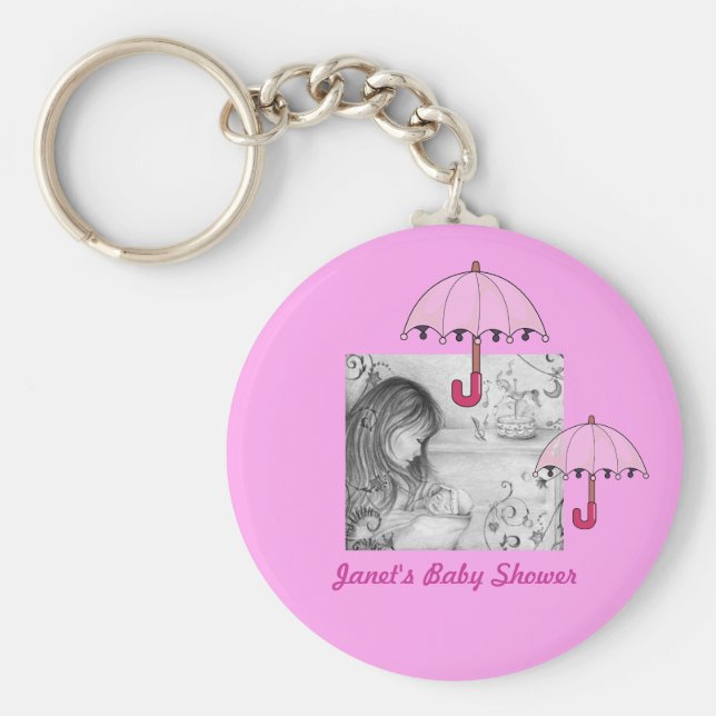 Carousel Dreams Pink Umrella Button Keychain (Front)