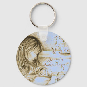 Carousel Dreams Vintage Blue Button Keychain