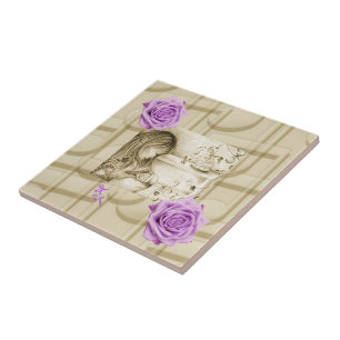 Carousel Dreams Vintage Purple Rose Ceramic Tile