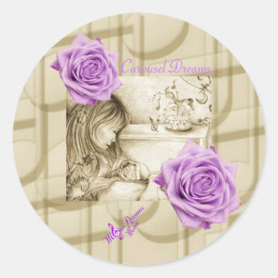 Carousel Dreams Vintage Purple Rose Round Sticker