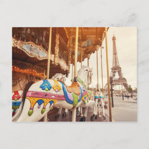 Carousel Facing the Eiffel Tower   Paris, France Postcard