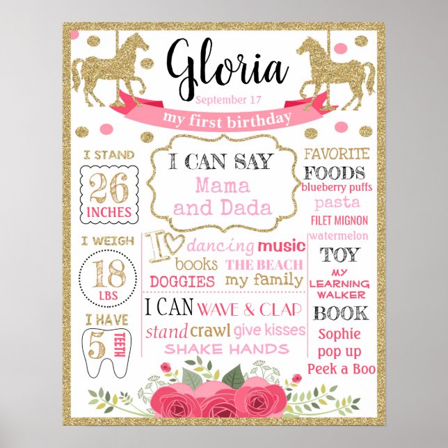 Carousel First Birthday sign poster board (Front)
