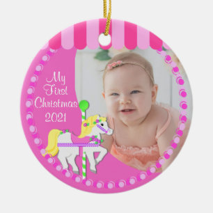 Carousel First Christmas Ceramic Ornament