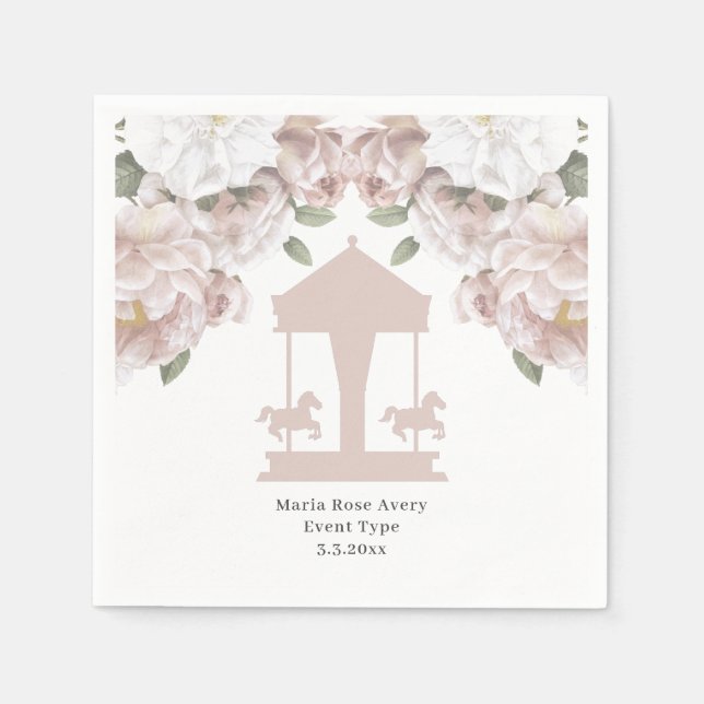 Carousel Floral Soft Pink Personalized Napkin (Front)
