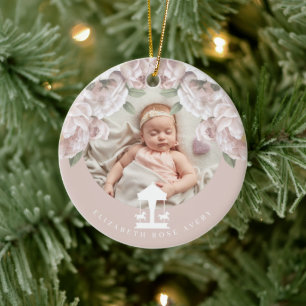 Carousel Floral Soft Pink Photo Ceramic Ornament
