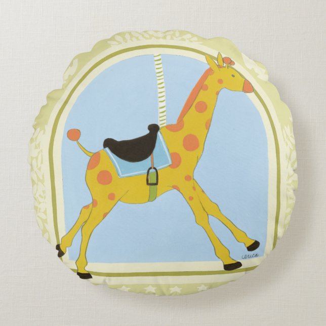 Carousel Giraffe by June Erica Vess Round Pillow (Front)