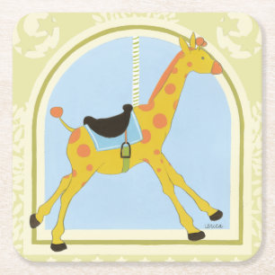 Carousel Giraffe by June Erica Vess Square Paper Coaster