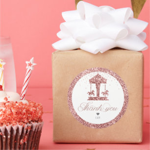 Carousel Glitter Birthday  Classic Round Sticker