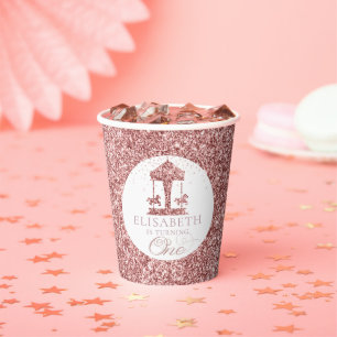 Carousel Glitter Personalized First Birthday Paper Cups