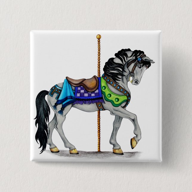 Carousel Horse 2 Inch Square Button (Front)