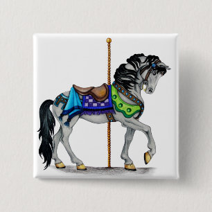 Carousel Horse 2 Inch Square Button