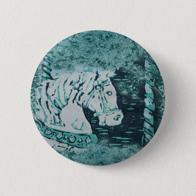Carousel Horse Aquamarine 2 Inch Round Button (Front)