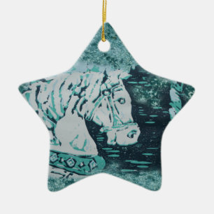 Carousel Horse Aquamarine Ceramic Ornament