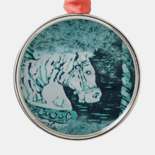 Carousel Horse Aquamarine Metal Ornament
