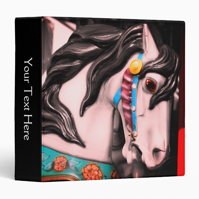 Carousel Horse Black And White Personalized Binder (Front/Spine)