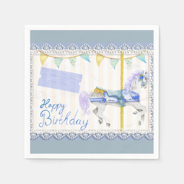 Carousel Horse (Blue) Birthday  Napkin (Front)