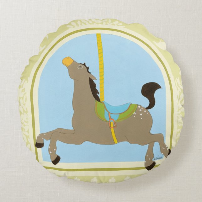 Carousel Horse by June Erica Vess Round Pillow (Front)