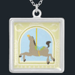 Carousel Horse by June Erica Vess Silver Plated Necklace<br><div class="desc">Gallop on the merry-go-round with this carousel horse print by June Erica Vess! The horse has his had thrown back in enjoyment,  ready to carry another child for a spin. Order your copy today!</div>