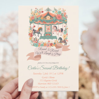 Carousel Horse Carnival Second Birthday Invitation