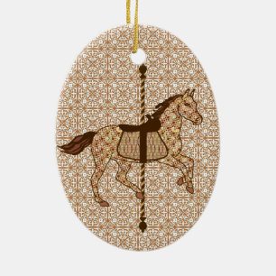 Carousel Horse - Chocolate Brown and Tan Ceramic Ornament